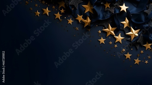 Background of shiny navy blue Stars with Copy Space. Festive Template for Holidays and Celebrations