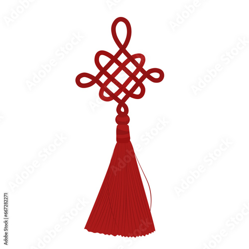 Chinese knot with tassel using in lunar new year. Vector stock illustration. Isolated on a white background.