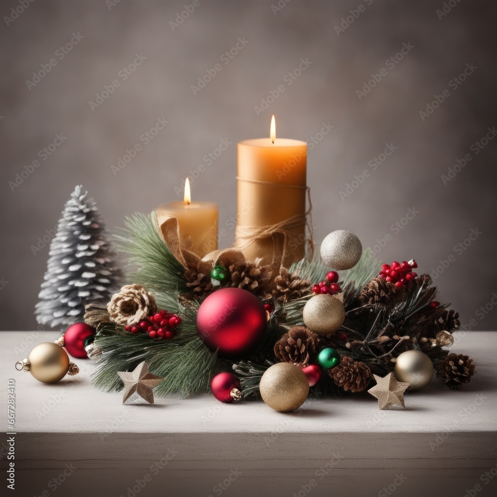 Home is decorated with Christmas ornaments, and gift boxes, as well as a light decoration with candles. Home is decorated with Christmas ornaments, and gift boxes, as well as a light decoration with candles.