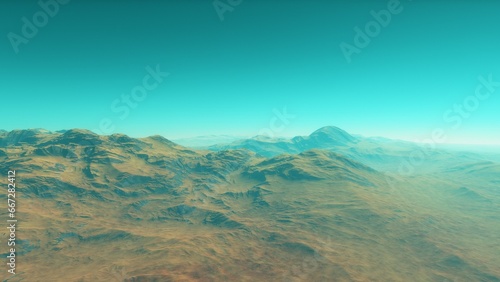 Mars like red planet  with arid landscape  rocky hills and mountains  for space exploration and science fiction backgrounds. 