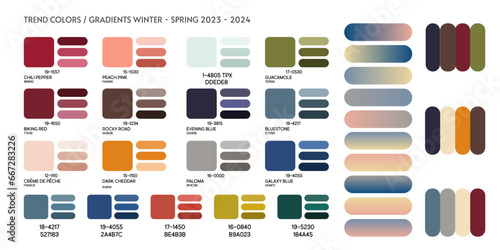 Fashion color trend Autumn Winter 2020 2021. Color palette forecast of the future color trend. Stock vector palette of shades