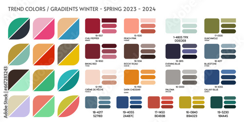 Fashion color trend Autumn Winter 2020 2021. Color palette forecast of the future color trend. Stock vector palette of shades