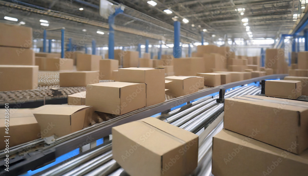 cardboard boxes are steadily moving along the conveyor belt part of a seamless and efficient production process in a modern facility ai generated