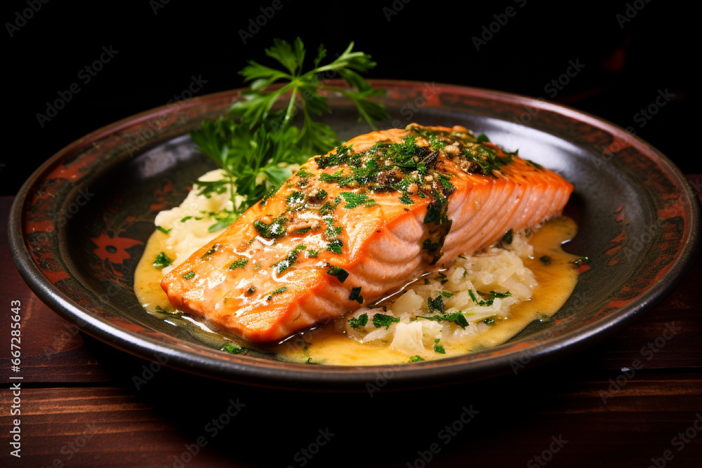 Grilled salmon steak with vegetables Grilled salmon steak with vegetables