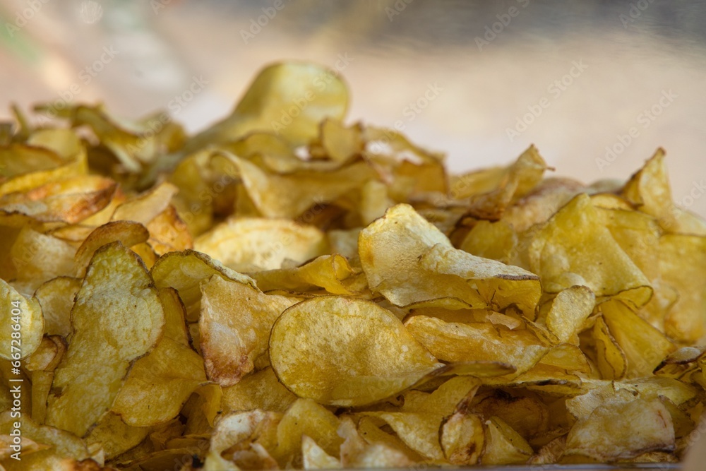 Close-up of a Pile of Bagged Potato Chips Close-up of a Pile of Bagged Potato Chips