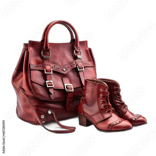 Women's boots and bag isolated on transparent or white background, png