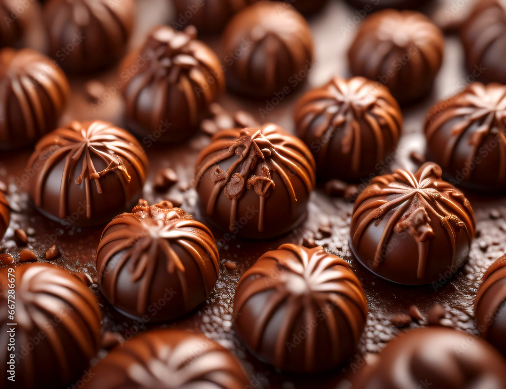 Handmade Premium collection of Chocolate Candies on a dark Chocolate background. Handmade Premium collection of Chocolate Candies on a dark Chocolate background.