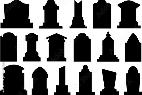 Set of different gravestones isolated on white