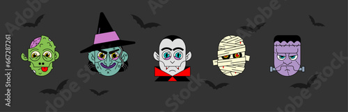 Vector illustration for Halloween, doodle design of monster. Representing vampire, witch, zombie, and other monsters. (ID: 667287261)