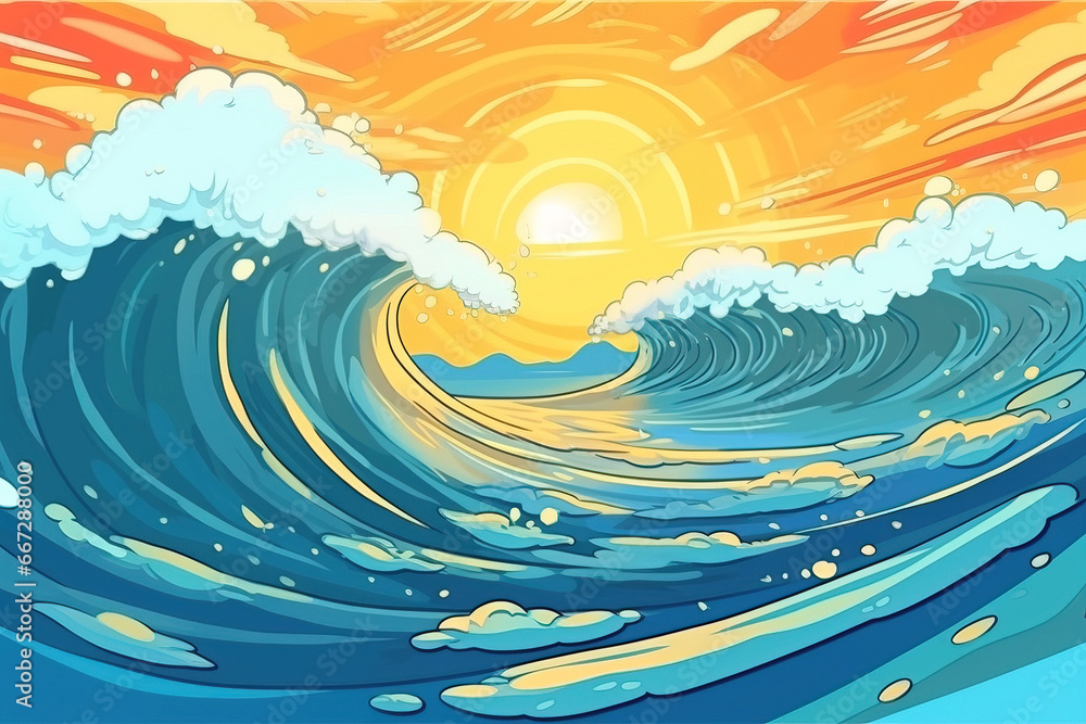 Sweeping Ocean Wave at Vibrant Sunset Sweeping Ocean Wave at Vibrant Sunset