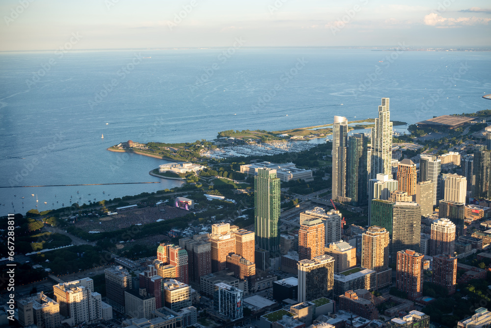 Aerial view of Chicago downtown skyline
