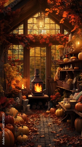 Cozy autumn aesthetic. AI generated art illustration.