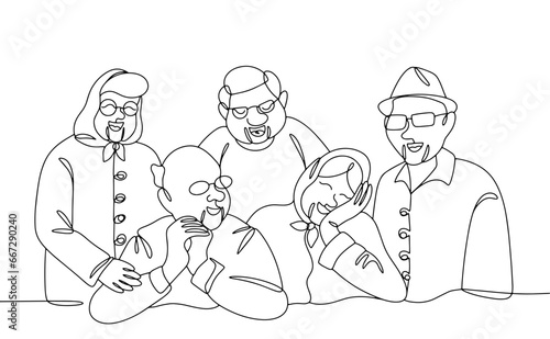 Old men. A group of people. One line