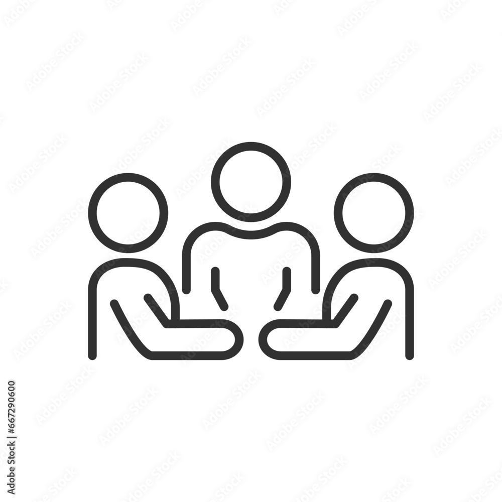 People at a meeting, linear icon, three people sit together. Line with editable stroke People at a meeting, linear icon, three people sit together. Line with editable stroke