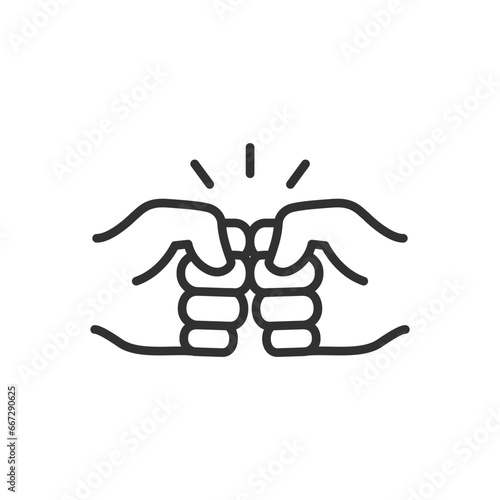 Fists, greetings with fists, linear icon. Line with editable stroke