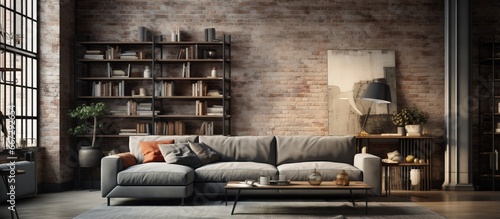 Grey sofa in contemporary loft living room