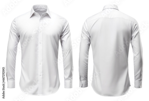 set of white long sleeve shirt designs with front and back views, isolated on transparent background, generative ai