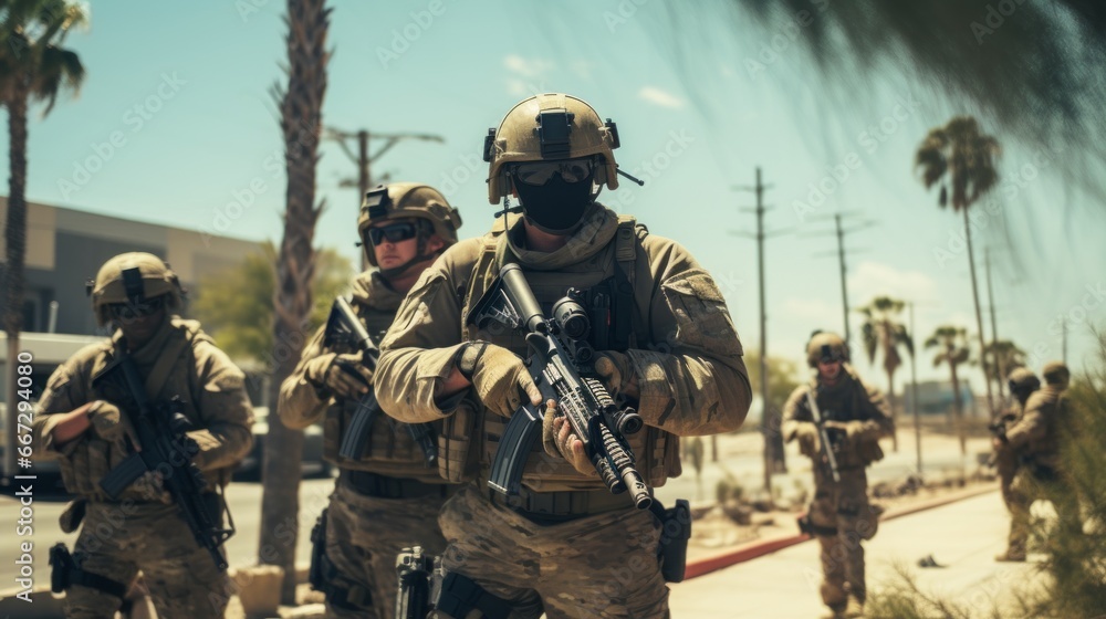 dozen delta force soldiers with rifles guarding dozen delta force soldiers with rifles guarding