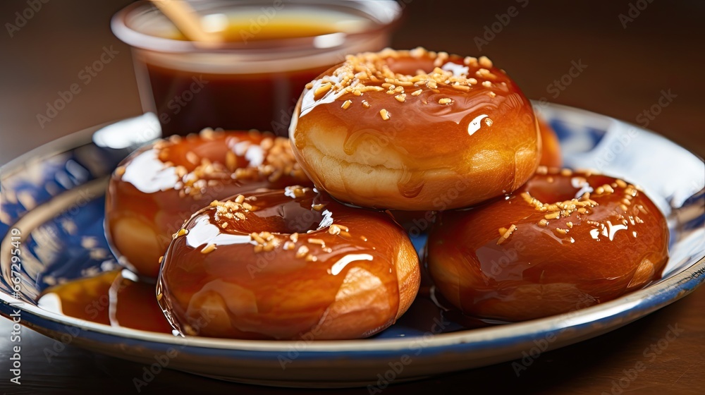  Fesh oil-fried and caramel-filled doughnuts