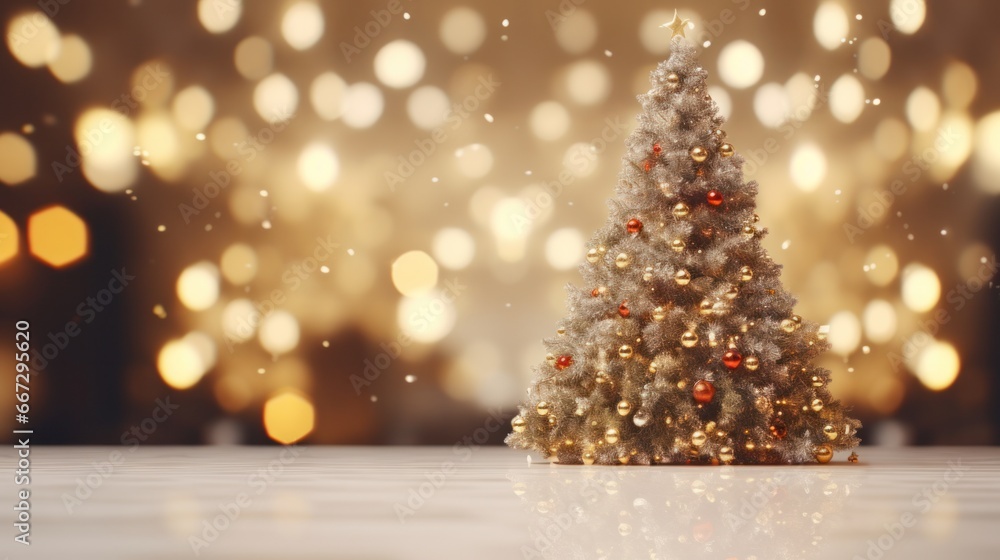 Obraz premium Cozy Living Room with a Dreamy Blurred Christmas Tree Background for your Holiday DÃ©cor and Winter Wonderland Ambiance