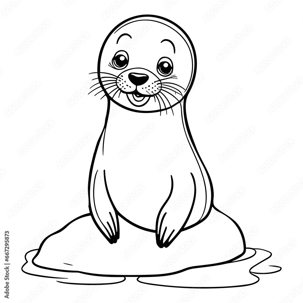 Cute Seal Coloring Page for Kids Stock Illustration | Adobe Stock