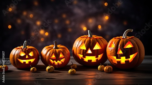 Halloween Jack O Lantern Pumpkins At Night © Neo