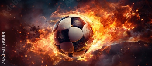 Close up shot of a powerful soccer ball being kicked and scoring a goal at the stadium