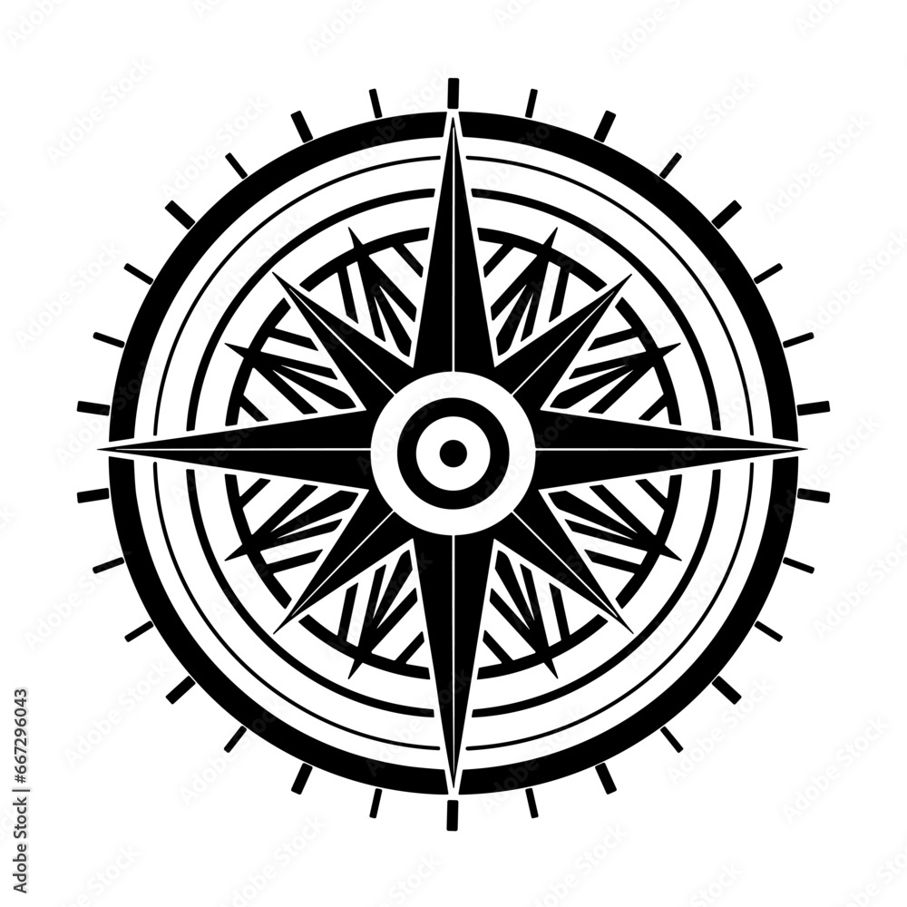 Compass icon in flat design. Black compass symbol. Navigation tool icon.