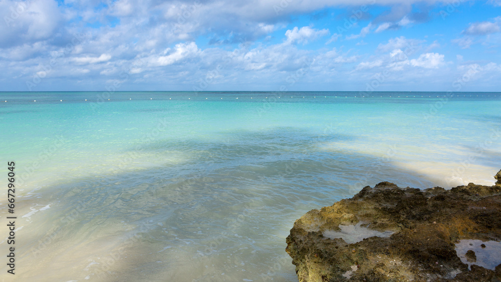 Nature landscape view of beautiful tropical beach and sea in sunny day.