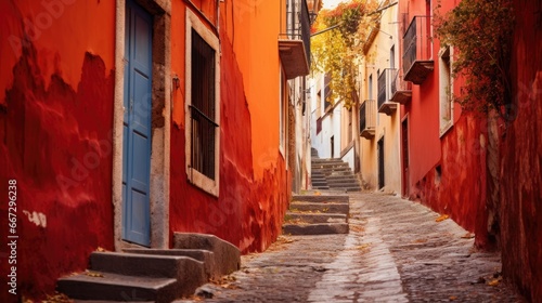 Red-painted alley in Guanajuato City Mexico photo