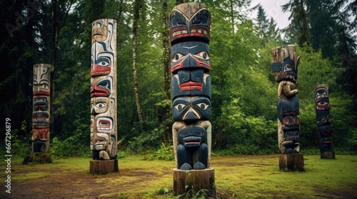 Totem Poles Lying On Ground At Totem Bight State History photo