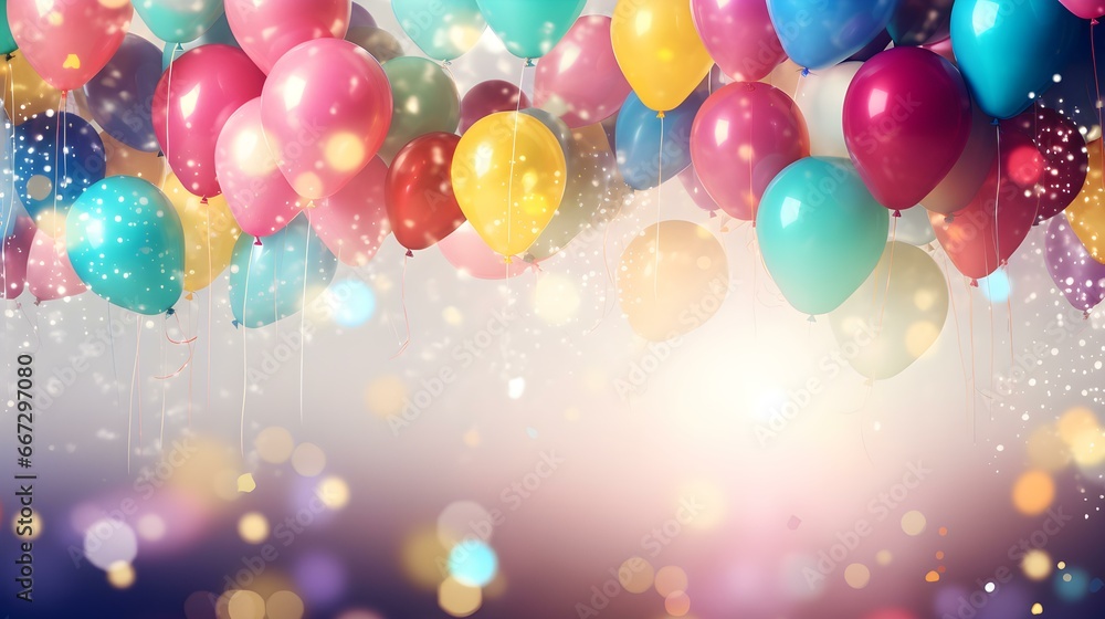 Multicolor Balloons in front of a Bokeh Background. Festive Template for Holidays and Celebrations Multicolor Balloons in front of a Bokeh Background. Festive Template for Holidays and Celebrations