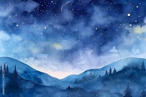 Background of night sky painted with watercolors. Generative AI
