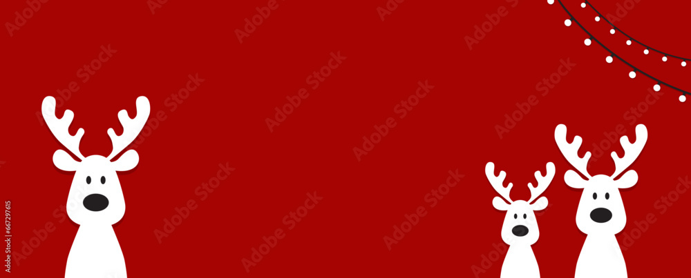 Cute reindeer on a red background. Christmas background, banner, or card.