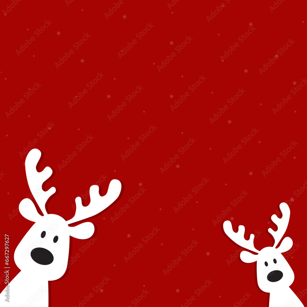 Cute reindeer on a red background. Christmas background, banner, or card.