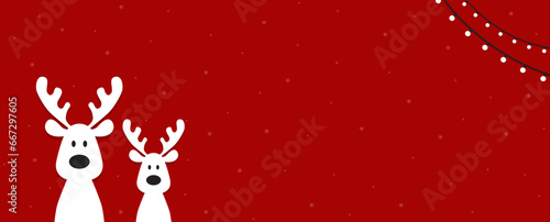Cute reindeer on a red background. Christmas background, banner, or card.