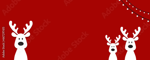 Cute reindeer on a red background. Christmas background, banner, or card. © TestersDesigns