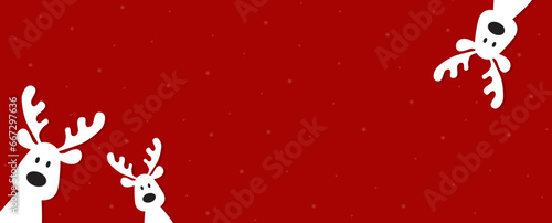 Cute Christmas reindeer on a red background. Christmas background, banner, or card. © TestersDesigns