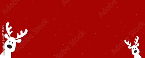 Cute reindeer on a red background. Christmas background, banner, or card.