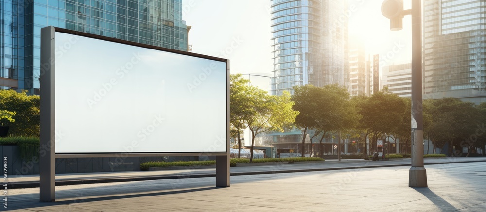 Mock up of a vertical billboard at a tram station Mock up of a vertical billboard at a tram station