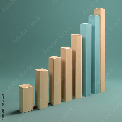 Abstract 3D growth chart ascending coloured bars on solid colour background photo