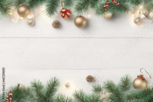 christmas graphic with large space for text pine branches and decorations