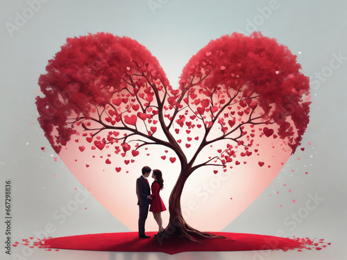 graphics for a couple in love against the background of a red heart-shaped tree