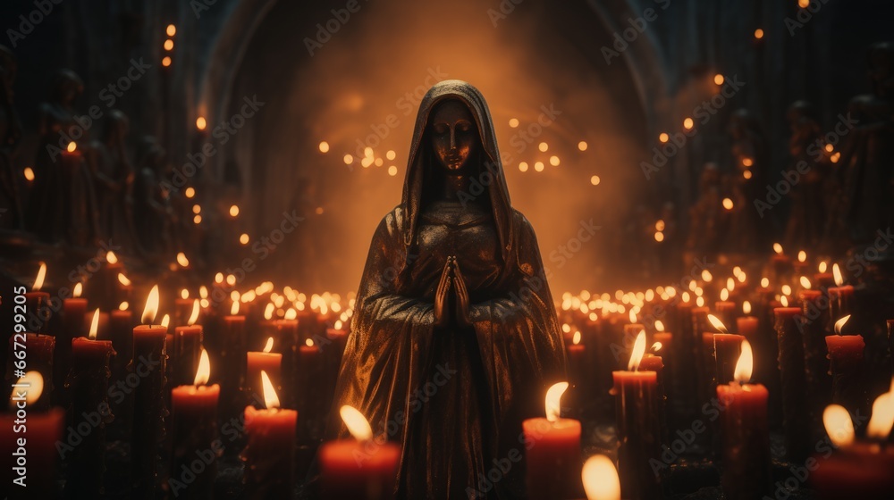 Little Candles Day or Immaculate Conception Eve , Día de las velitas, in honor of the Virgin Mary and her Immaculate Conception. - obrazy, fototapety, plakaty 