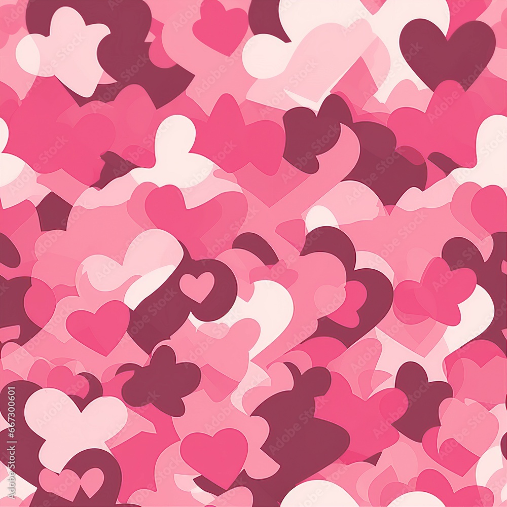 Pink Camo Hearts Pattern - obrazy, fototapety, plakaty 