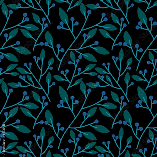 Floral seamless berries and leaves and branches pattern for wrapping paper and fabrics and linens and kids