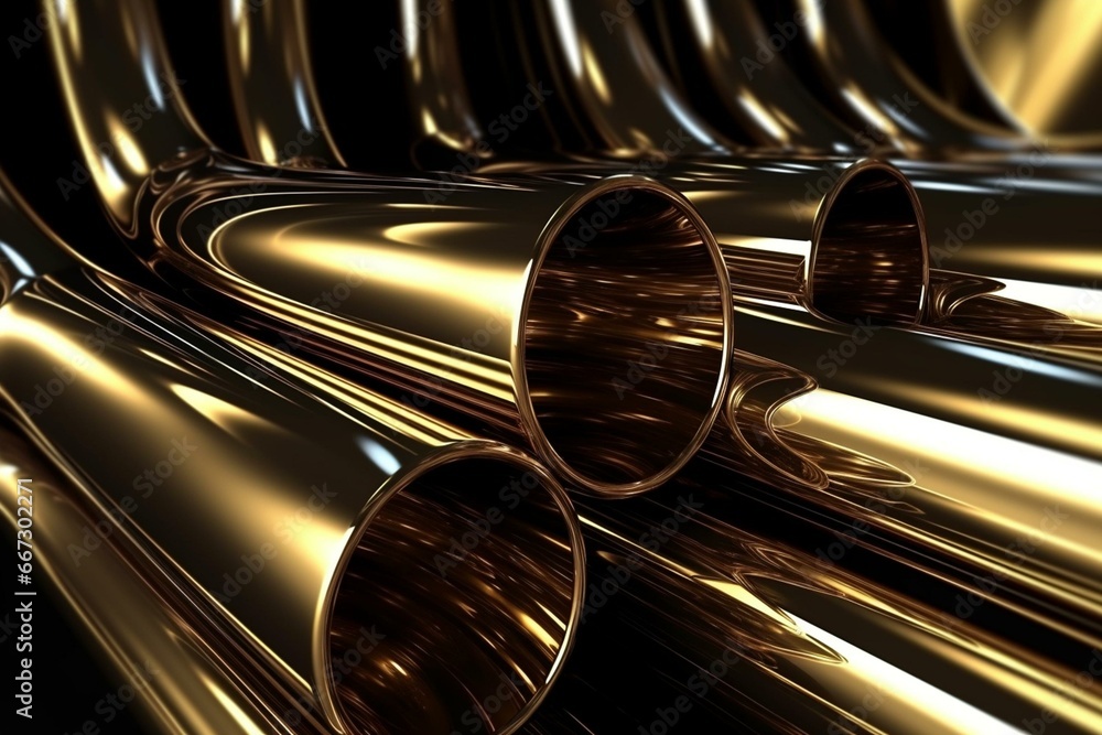 3D metallic tubes with a shiny surface - futuristic technological backdrop. Generative AI