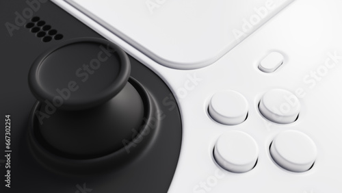 3d rendering of analog stick and action buttons of video game controller black and white color