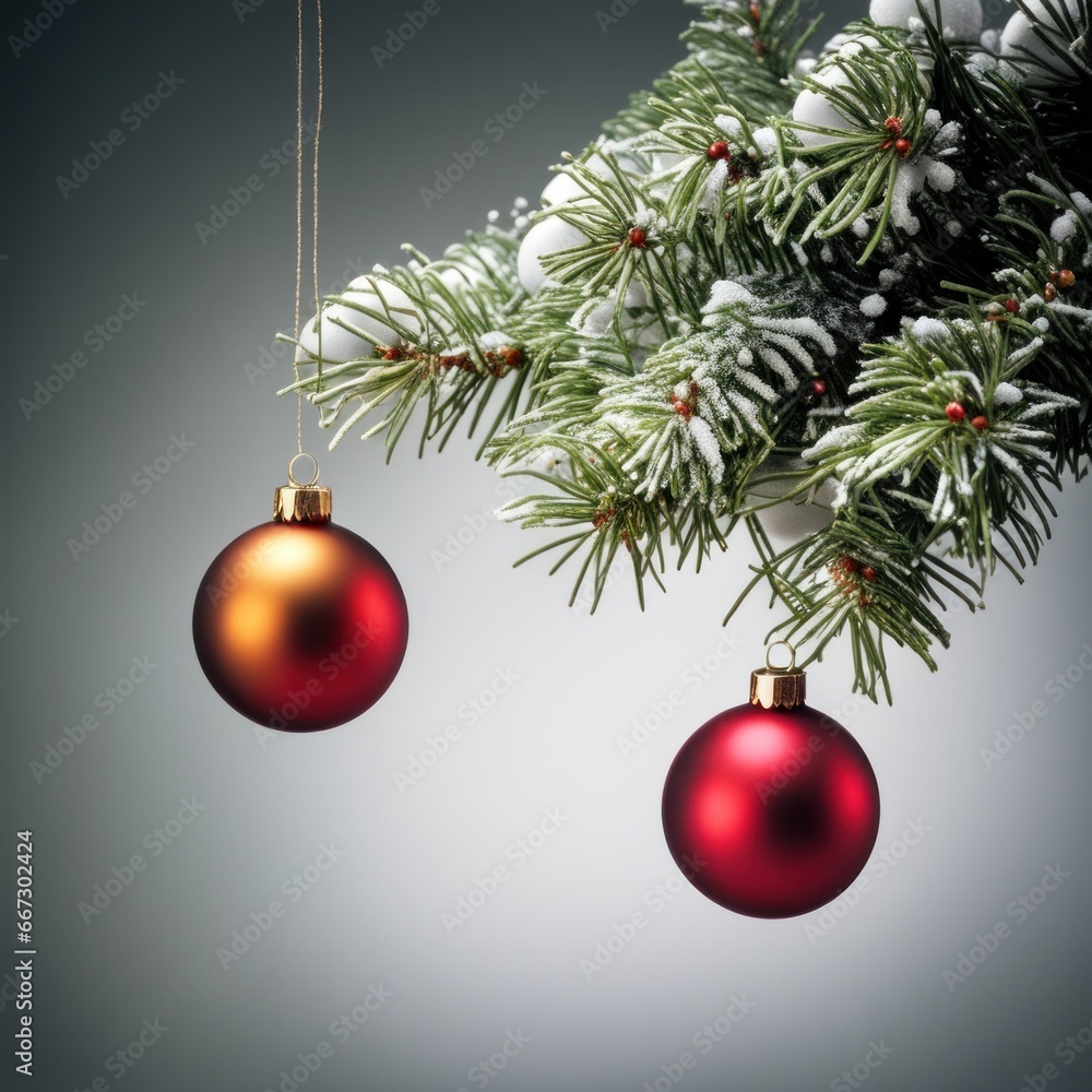Close-UP of Christmas Tree, Red Ornaments against a Defocused Lights Background Close-UP of Christmas Tree, Red Ornaments against a Defocused Lights Background