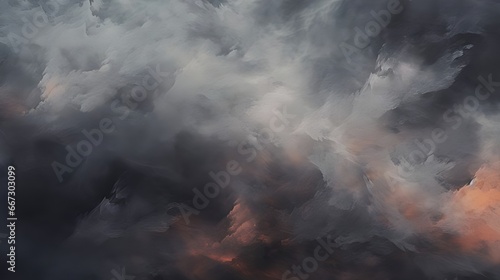 Black dark grey red coral orange storm clouds. Gloomy cloudy dramatic epic sky background. Color gradient. Night evening sunset. wind rain light lightning fire smoke © i_love_photos